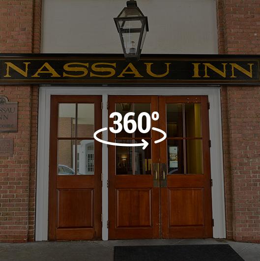 outside front entrance of Nassau Inn overlaid with 360 logo