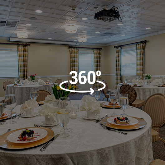 inside banquet room overlaid with 360 logo
