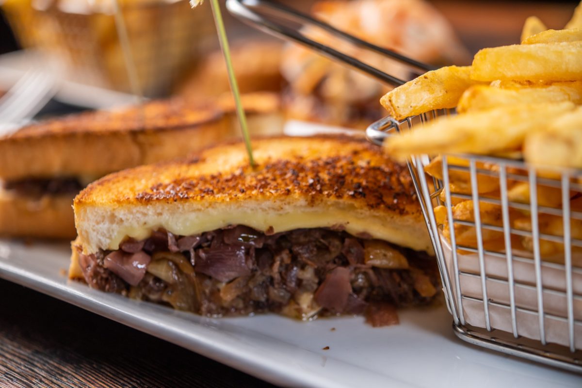 short rib grilled cheese and basket of fries