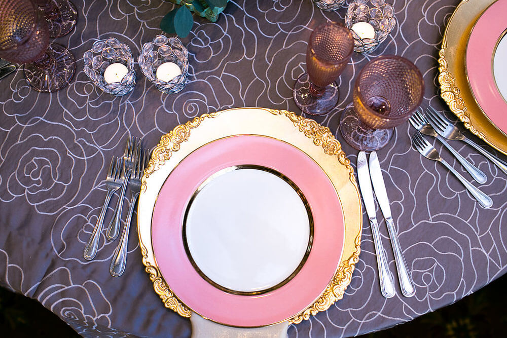 pink and gold place setting