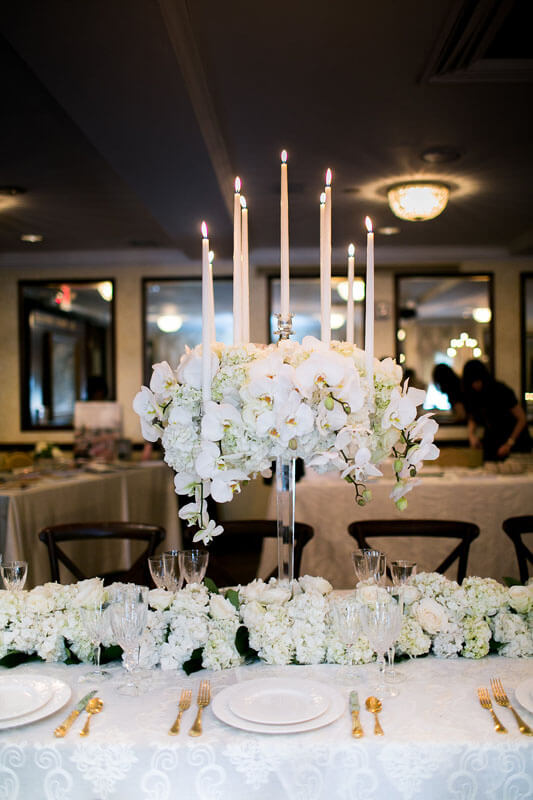 candle and flower centerpiece