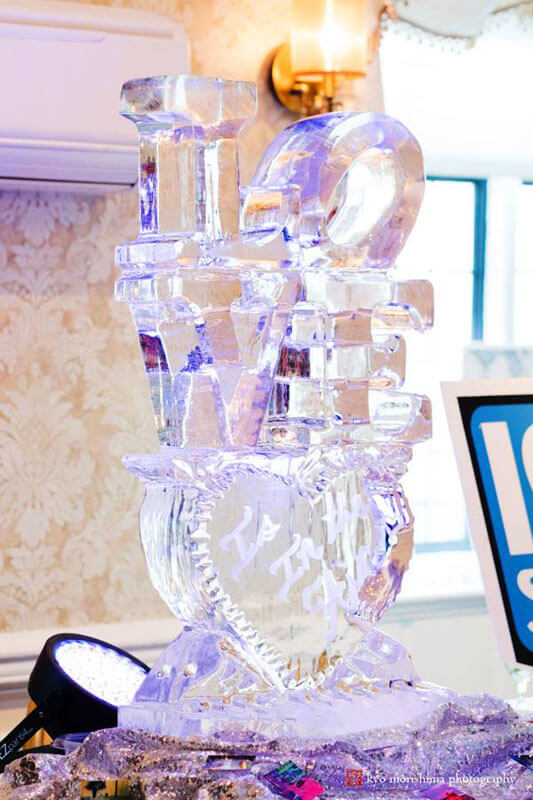 ice sculpture with LOVE carved into it