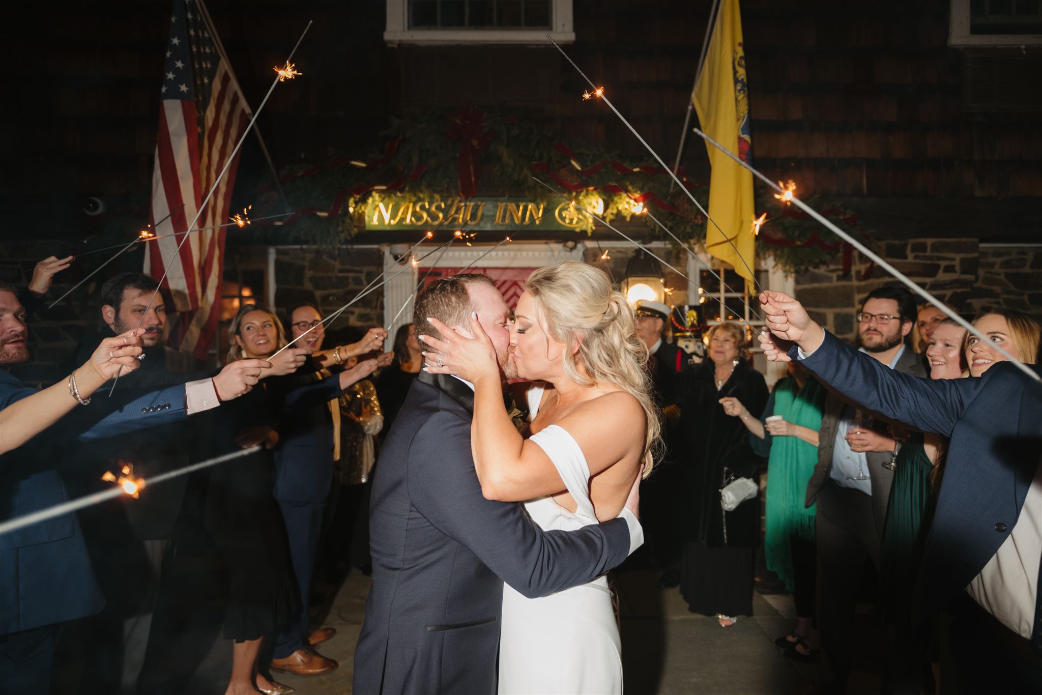 bride and groom kissing