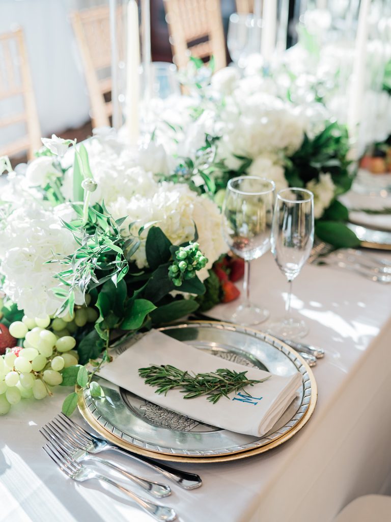 wedding reception placement with plate utensils and glasses