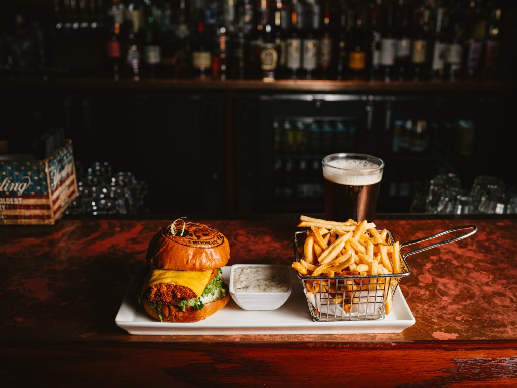A burger and beer at the Tap Room in Princeton, NJ.