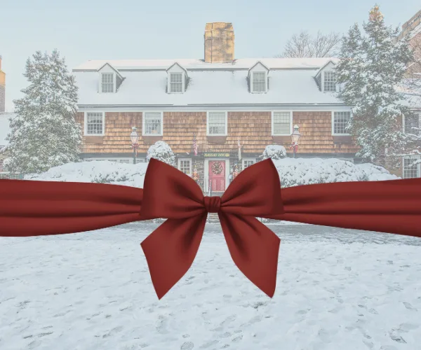 Front of hotel with red ribbon