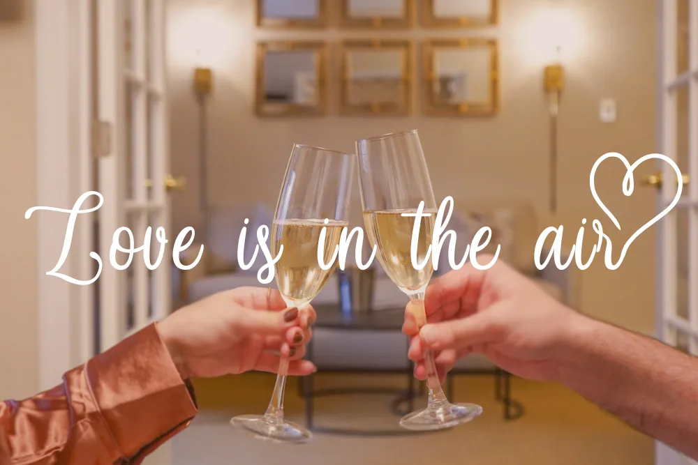 valentines offer, couple with champagne glasses