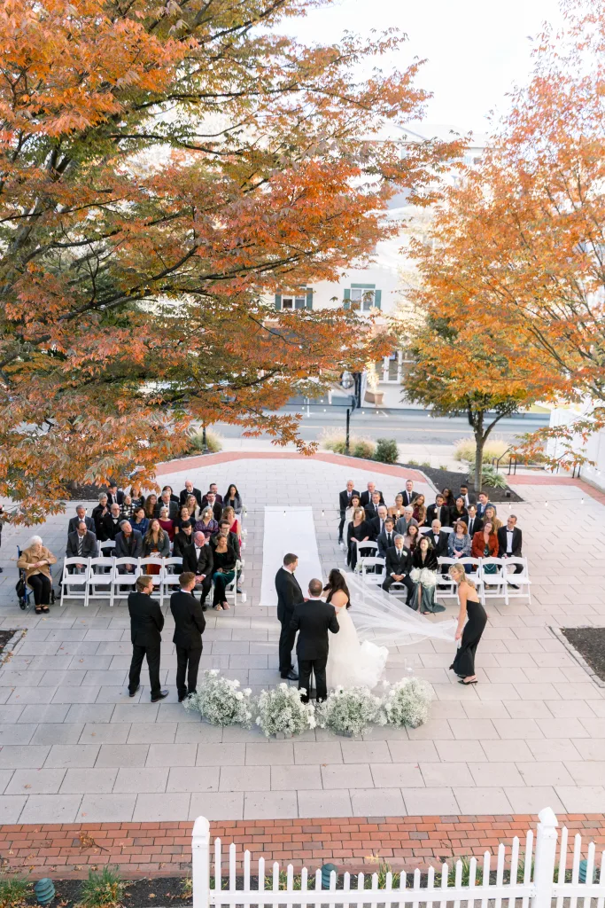 Terrace wedding ceremony in the fall